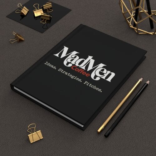 Sleek black MadMen Coffee executive hardcover journal with pen