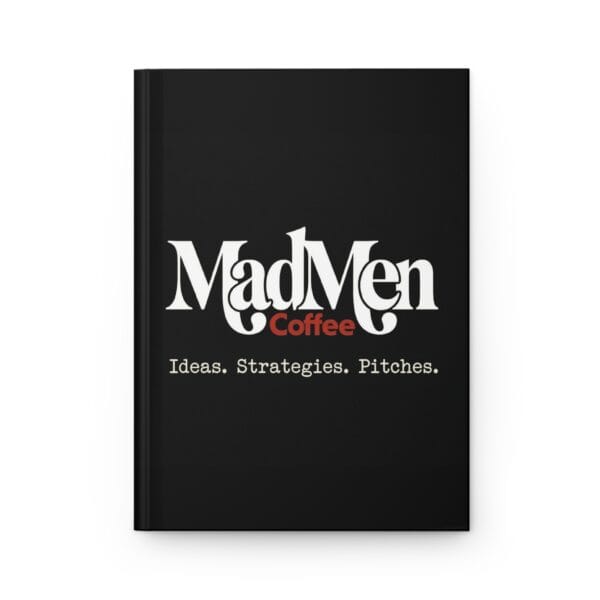 Sleek black MadMen Coffee executive hardcover journal with pen