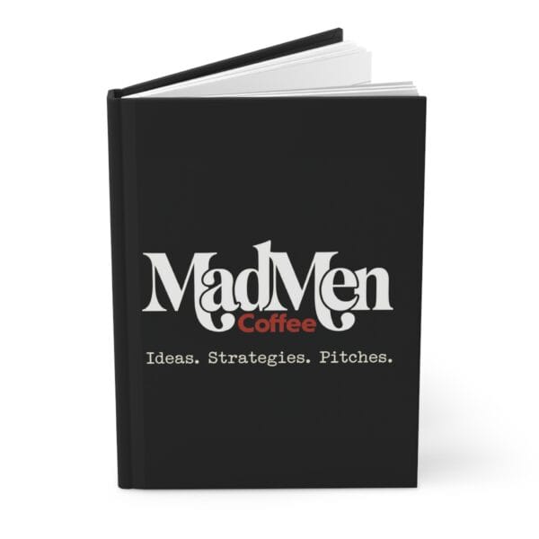 Sleek black MadMen Coffee executive hardcover journal with pen